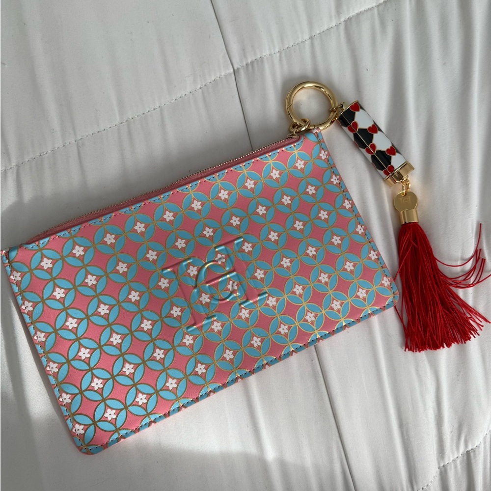 Carolina Herrera Pink and Blue Patterned Clutch